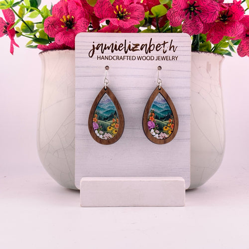 Smoky Mountain Memories Teardrop Earrings, medium, shown in walnut wood