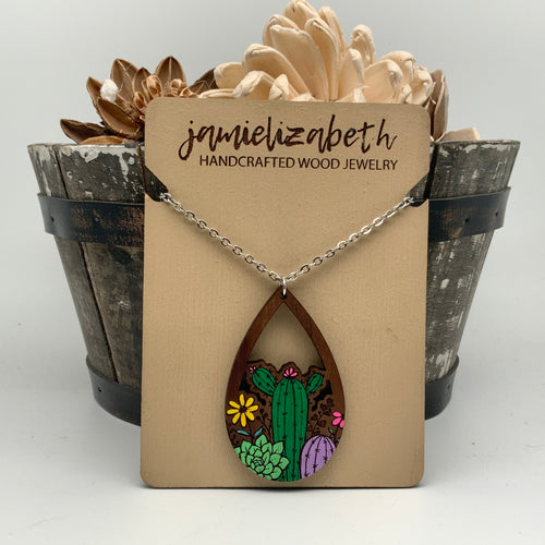 Hand-painted Cactus Teardrops - Earrings or Necklace    *Vault
