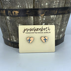 Heart-Shaped Studs with Painted Cross (multiple colors available)