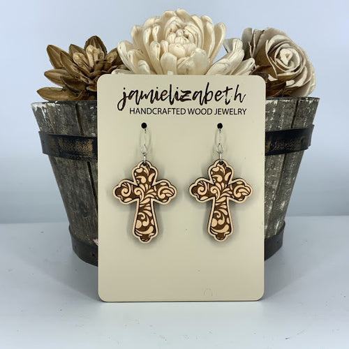 Filagree Pattern Cross Earrings or Necklace
