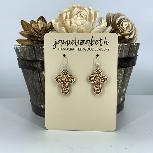 Filagree Pattern Cross Earrings or Necklace