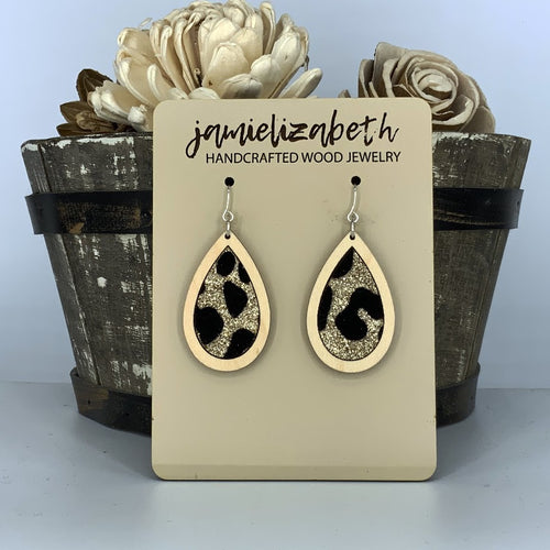 Black & Gold Velvety Leopard Earrings