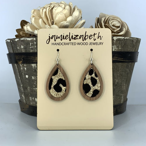 Black & Gold Velvety Leopard Earrings