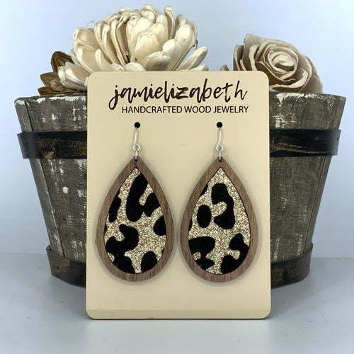 Black & Gold Velvety Leopard Earrings