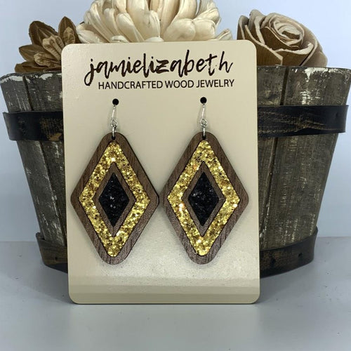 Black & Gold Glitter Duo Diamond Earrings    *Vault