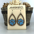 Blue Glitter Pawprint Earrings