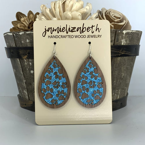 Blue Glitter Pawprint Earrings