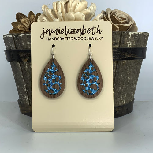 Blue Glitter Pawprint Earrings