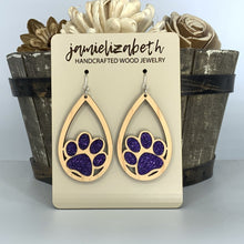 Load image into Gallery viewer, Purple Glitter Pawprint Earrings
