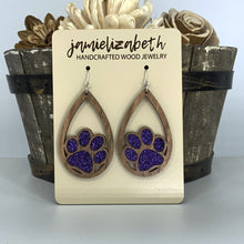 Load image into Gallery viewer, Purple Glitter Pawprint Earrings
