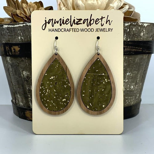 Olive Green Cork Earrings