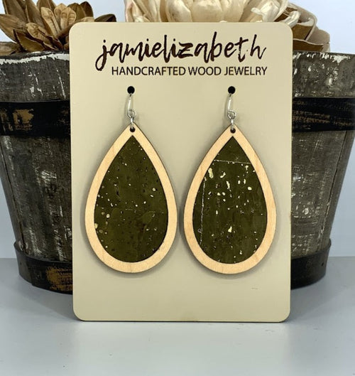Olive Green Cork Earrings