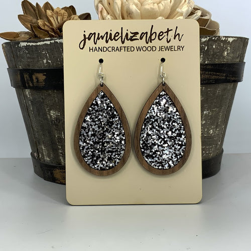 Black & Silver Glitter  -  Earrings or Necklace