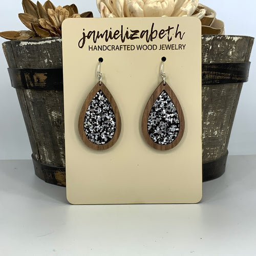 Black & Silver Glitter  -  Earrings or Necklace