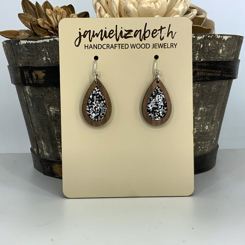 Black & Silver Glitter  -  Earrings or Necklace