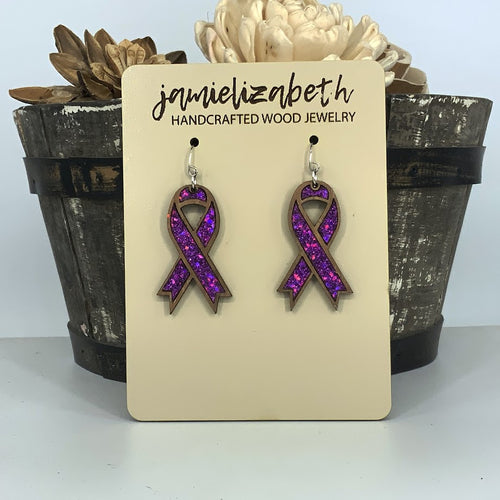 Purple Ribbon Awareness Earrings