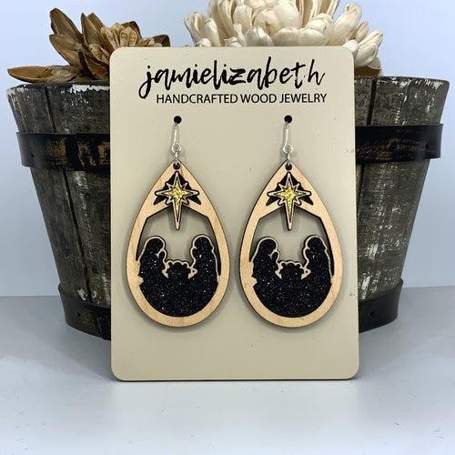Manger Scene Glitter Teardrop Earrings (Vault)