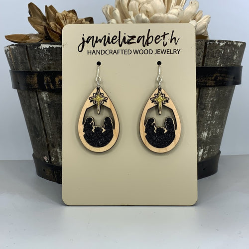 Manger Scene Glitter Teardrop Earrings (Vault)