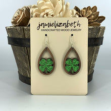 Load image into Gallery viewer, Green Glitter 4-Leaf Clover Earrings (Vault)
