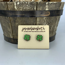Load image into Gallery viewer, Green Glitter 4-Leaf Clover Earrings (Vault)
