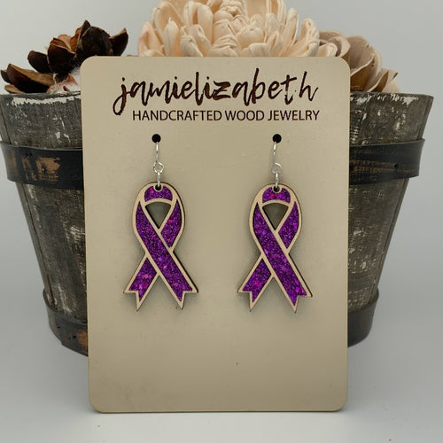 Purple Ribbon Awareness Earrings