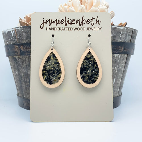 Black & Gold Fleck Teardrop Earrings    *Vault
