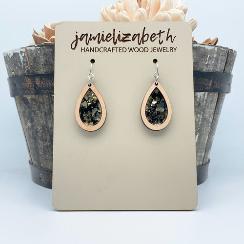 Black & Gold Fleck Teardrop Earrings    *Vault