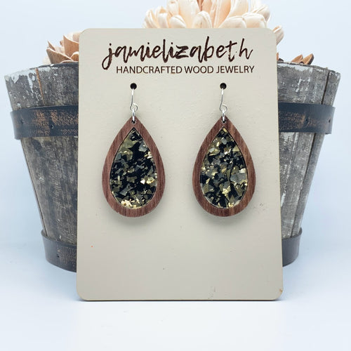 Black & Gold Fleck Teardrop Earrings    *Vault