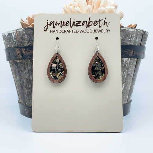 Black & Gold Fleck Teardrop Earrings    *Vault