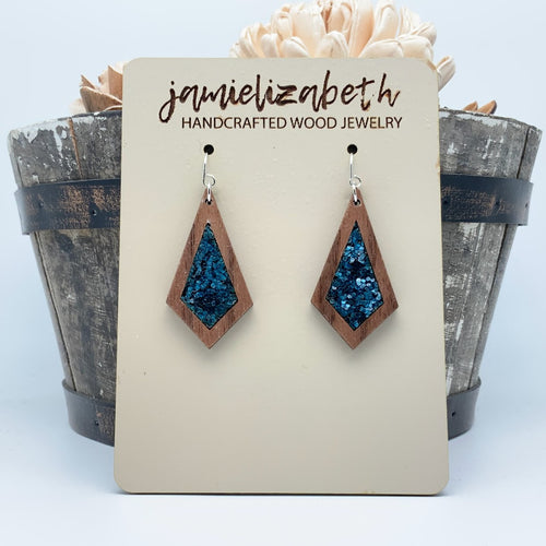 Dark Teal Glitter Earrings or Necklace (Vault)