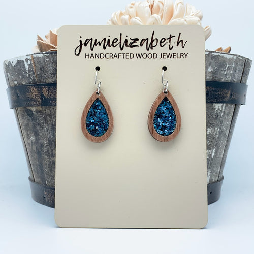 Dark Teal Glitter Earrings or Necklace (Vault)