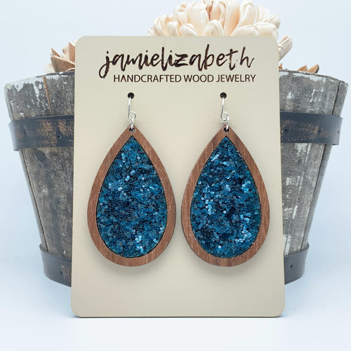 Dark Teal Glitter Earrings or Necklace (Vault)