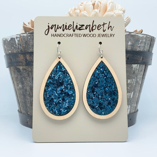 Dark Teal Glitter Earrings or Necklace (Vault)