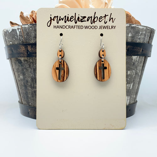 Rolling Stone - Transparent Cross - Olivewood Earrings (Vault)