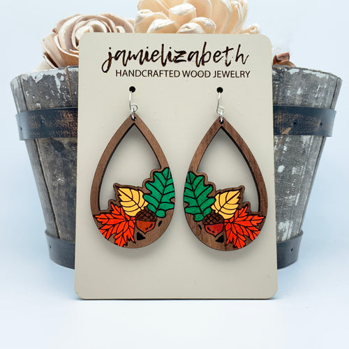 Hand-painted Leaves & Acorn - Walnut Wood  (Vault)