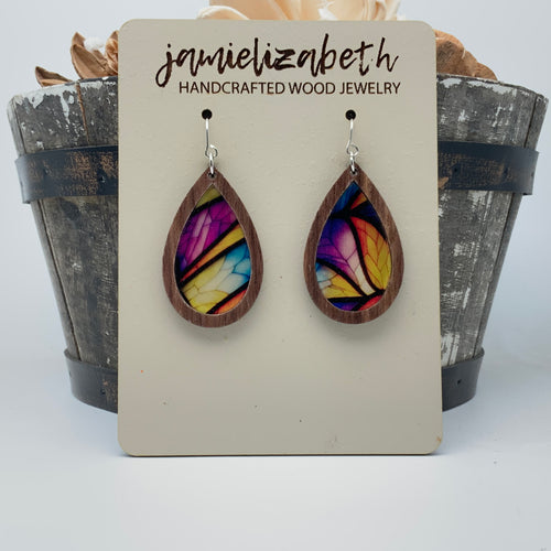 Stained Glass Acrylic Teardrop Earrings or Necklace