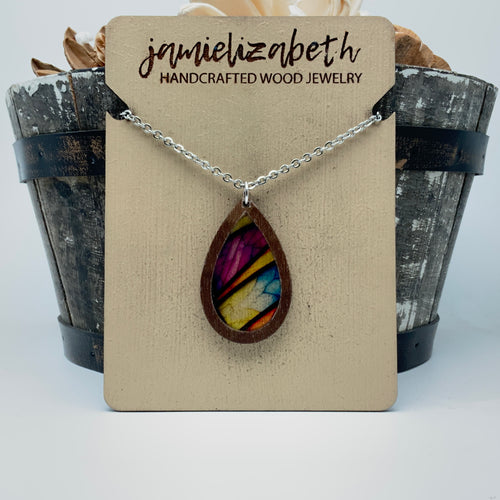 Stained Glass Acrylic Teardrop Earrings or Necklace