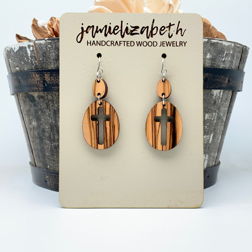 Rolling Stone - Transparent Cross - Olivewood Earrings (Vault)