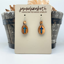 Load image into Gallery viewer, Rolling Stone - Angelic Blue Cross - Olivewood Earrings (Vault)
