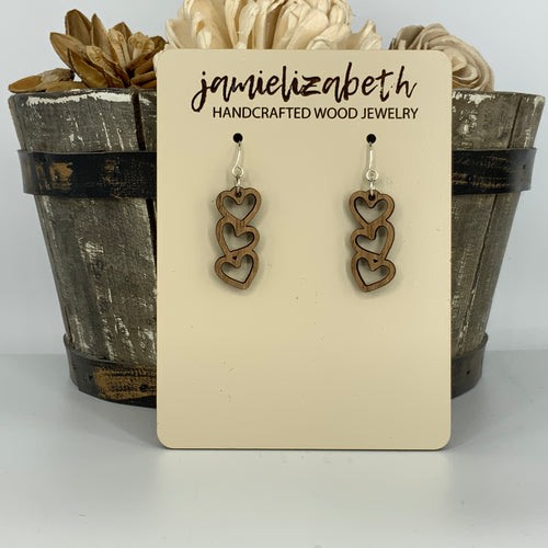 Falling Hearts Wood Earrings (Vault)