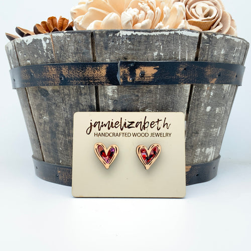 Love-struck Wood Hand-Drawn Heart Earrings (Vault)