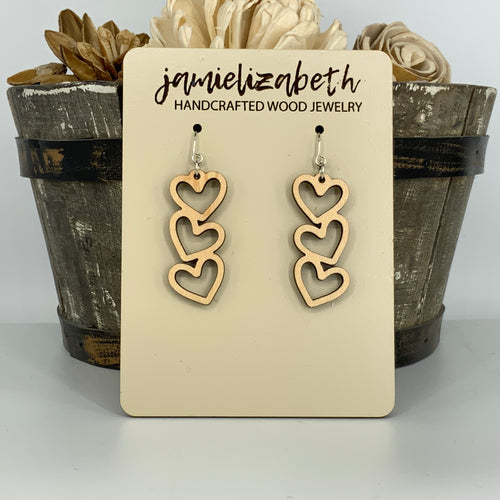 Falling Hearts Wood Earrings (Vault)