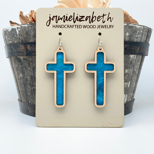 Angelic Blue - Tall Cross Earrings (Vault)
