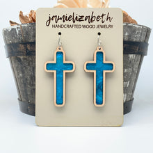 Load image into Gallery viewer, Angelic Blue - Tall Cross Earrings (Vault)
