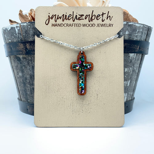 Confetti Glass - Tall Cross Earrings or Necklace