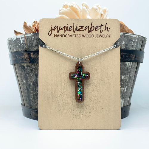 Confetti Glass - Tall Cross Earrings or Necklace