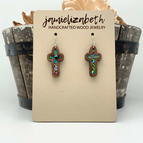Confetti Glass - Tall Cross Earrings or Necklace