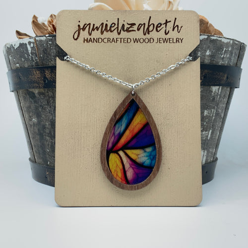 Stained Glass Acrylic Teardrop Earrings or Necklace