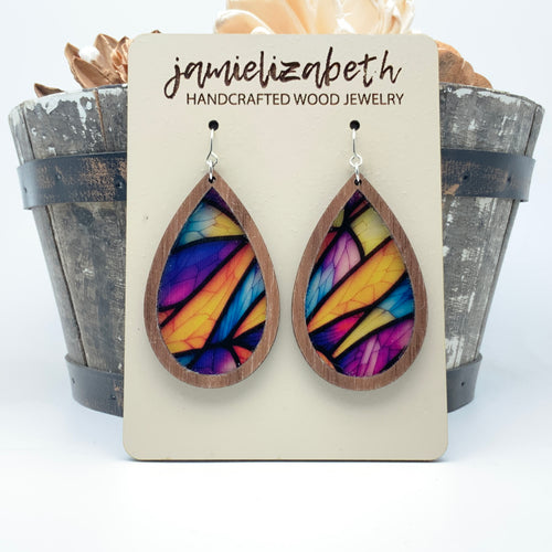 Stained Glass Acrylic Teardrop Earrings or Necklace