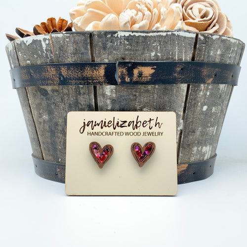 Love-struck Wood Hand-Drawn Heart Earrings (Vault)
